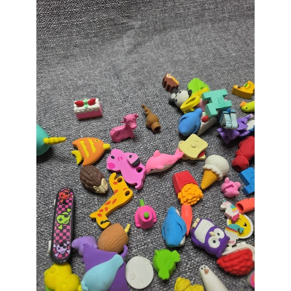 Large Lot Vintage and Modern Shaped Pencil Erasers Animals Tools Furniture